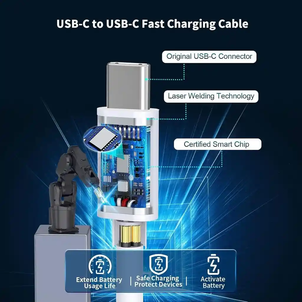 Cargador De Iphone 15 16 Carga Rápida Chip Mfi Cable Tipo C A Tipo C Usb