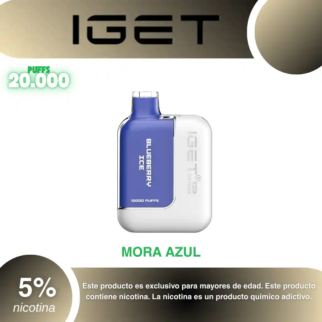Vape Iget Bateria + Pod 20.000 Pufs, Blueberry Ice 5%