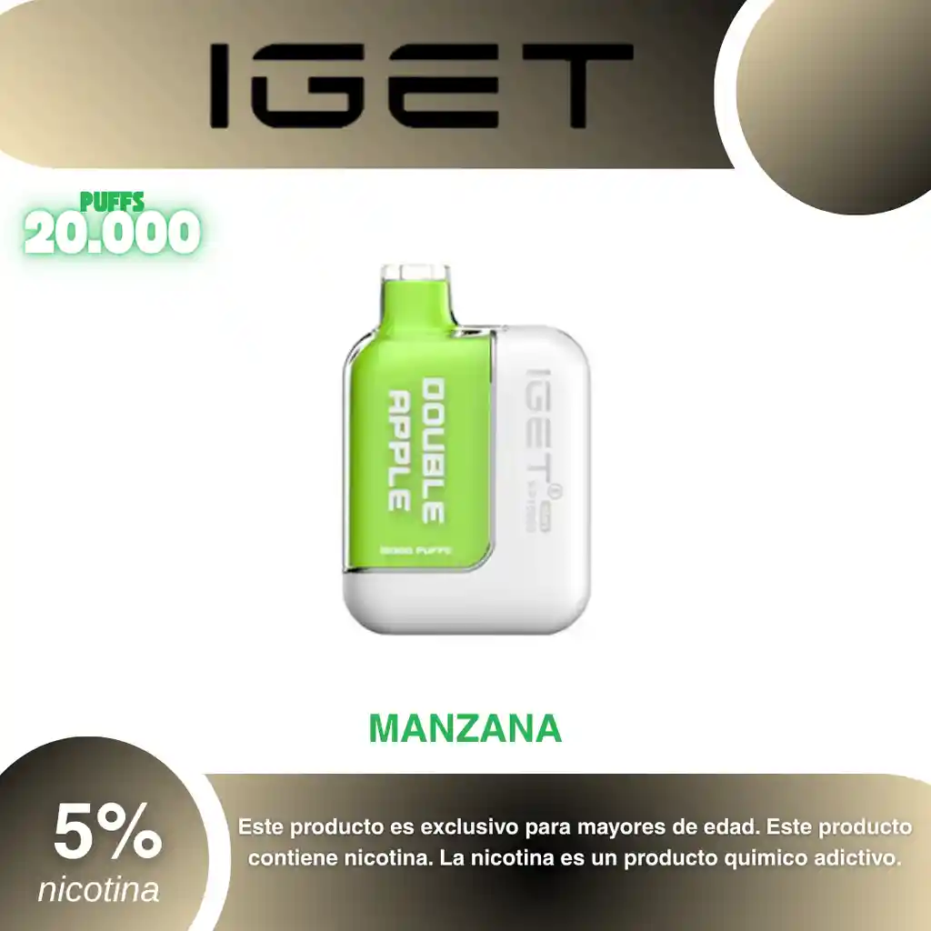 Vape Iget Bateria + Pod 20.000 Pufs, Double Apple 5%
