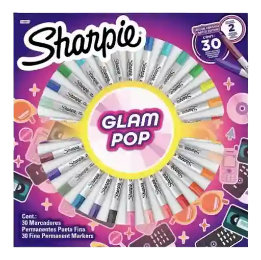 Marcadores Permanentes Ruleta Glam Pop Sharpie X 30 Colores