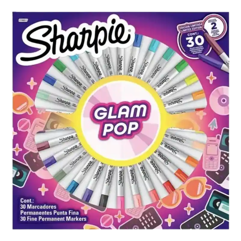 Marcadores Permanentes Ruleta Glam Pop Sharpie X 30 Colores