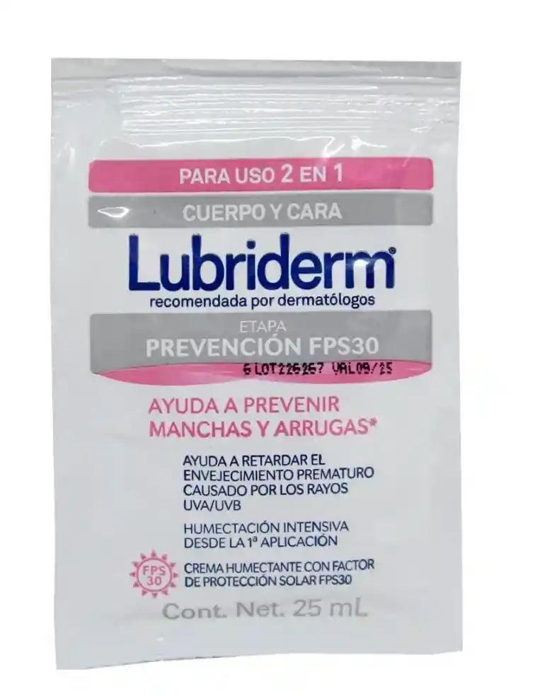 Lubriderm Crema Antisolar Fps 30 Sobre X 25 Ml