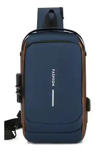 Mochila Impermeable Antirrobo Jutang Para Hombre Con Carga Usb Oro Azul