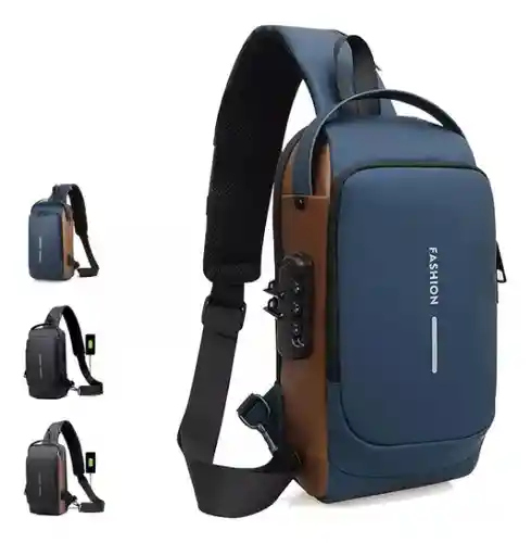 Mochila Impermeable Antirrobo Jutang Para Hombre Con Carga Usb Oro Azul