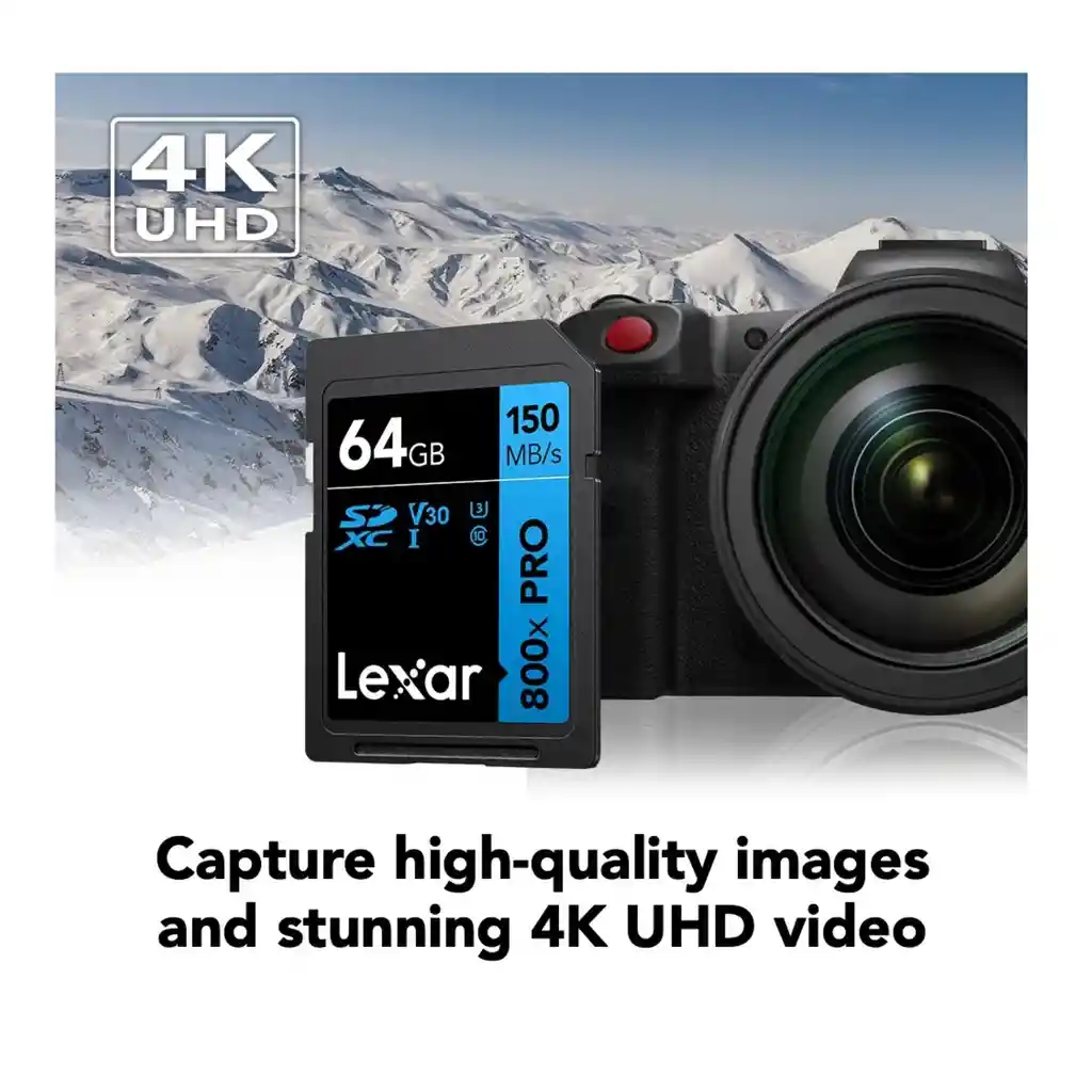 Tarjeta De Memoria Sd Lexar 800x Pro V30 4k 64gb 150mb/s