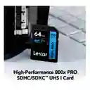 Tarjeta De Memoria Sd Lexar 800x Pro V30 4k 64gb 150mb/s