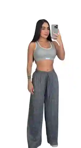 Pantalon Palazzo Jaspe Gris Medio Talla Unica Sin Bolsillos