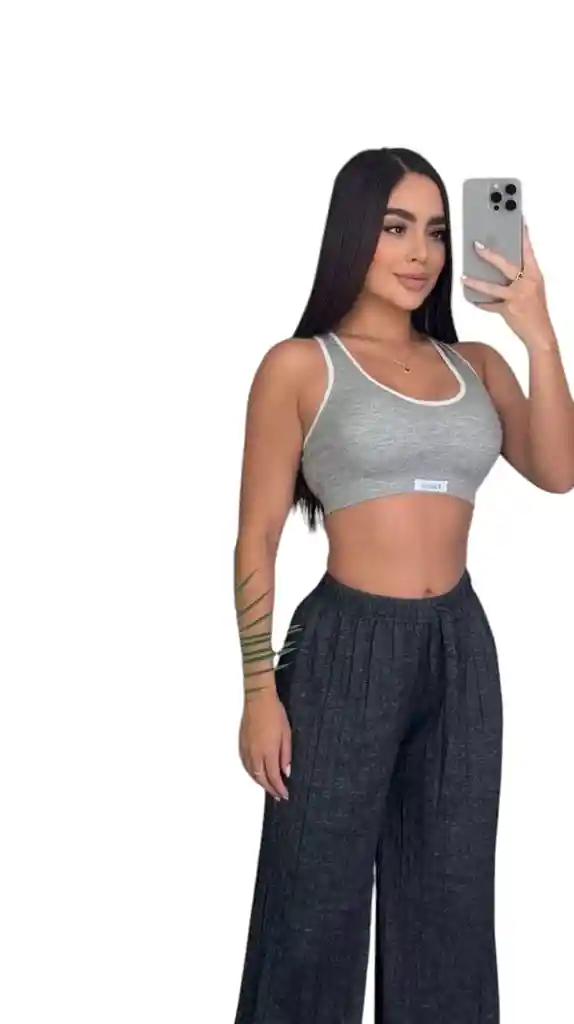 Pantalon Palazzo Jaspe Gris Oscuro Talla Unica Sin Bolsillos