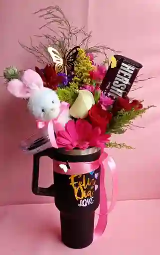 Vaso Termo Acero Inoxidable Flores