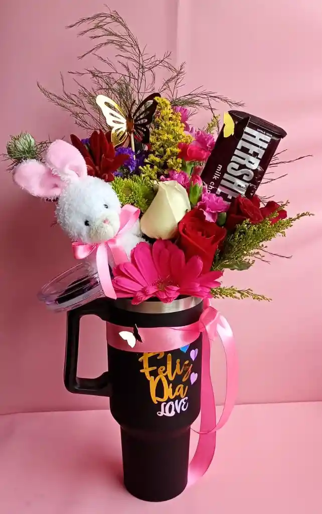 Vaso Termo Acero Inoxidable Flores