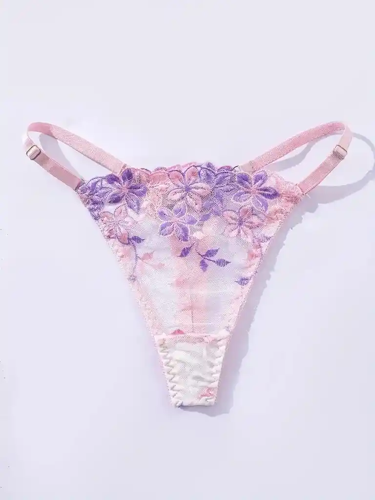 Conjunto Bordado Floral Rosa Hermoso,