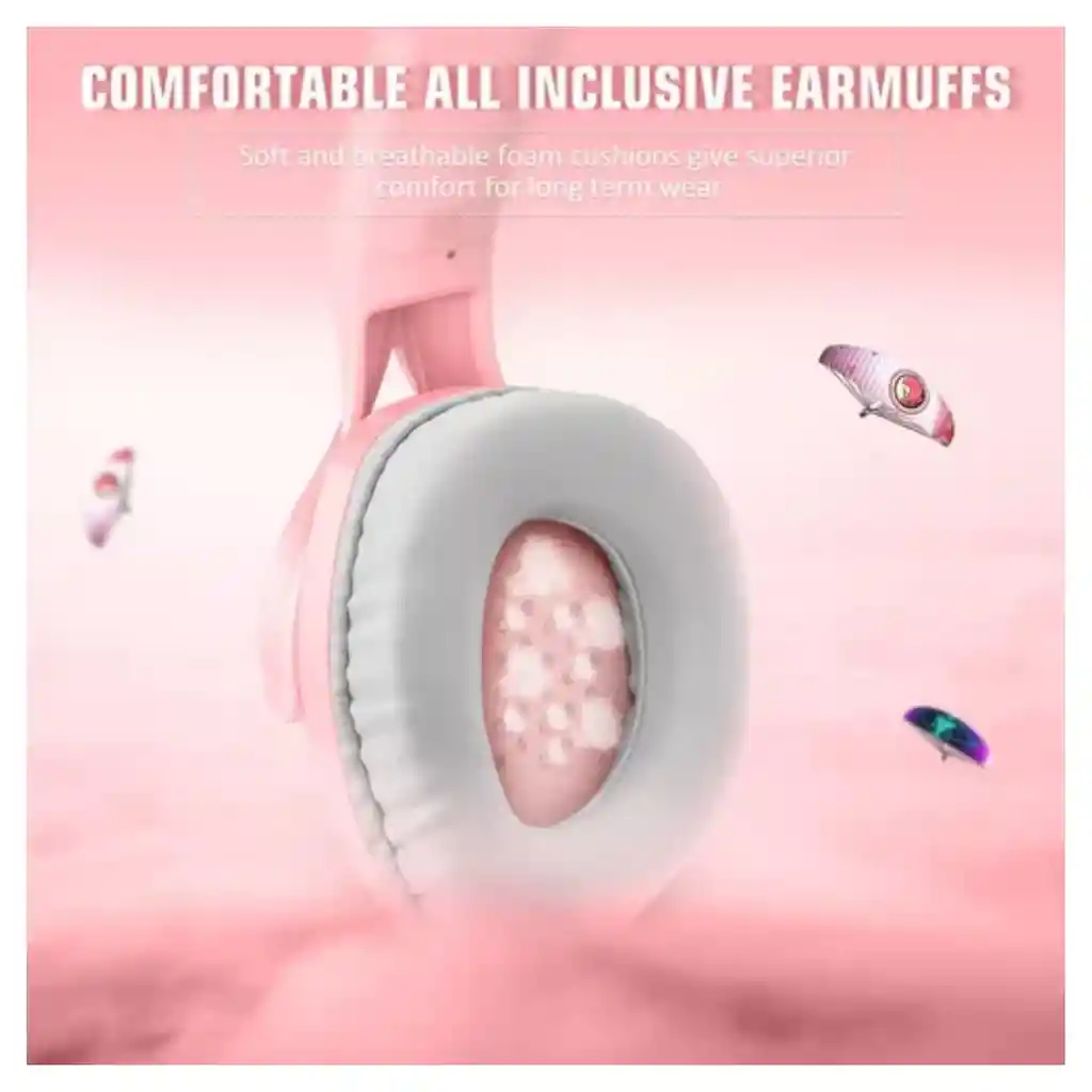 Diadema Audifonos Gamer Onikuma X16 Rosada Con Luces Rgb