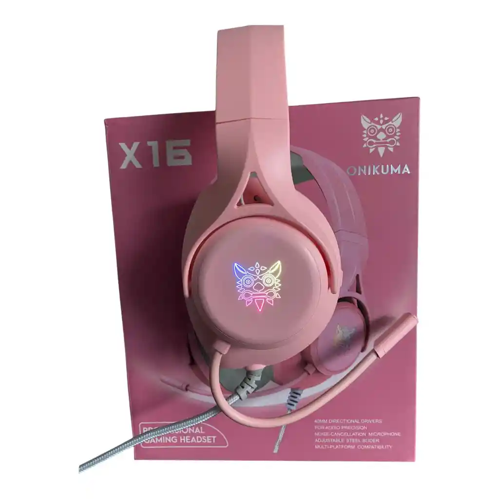 Diadema Audifonos Gamer Onikuma X16 Rosada Con Luces Rgb