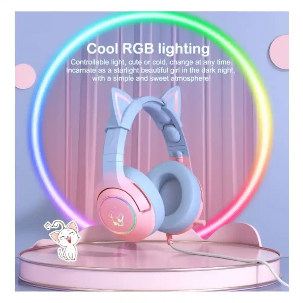 Audifonos Gamer Onikuma K9 Azul Rosa Con Luz Rgb Led