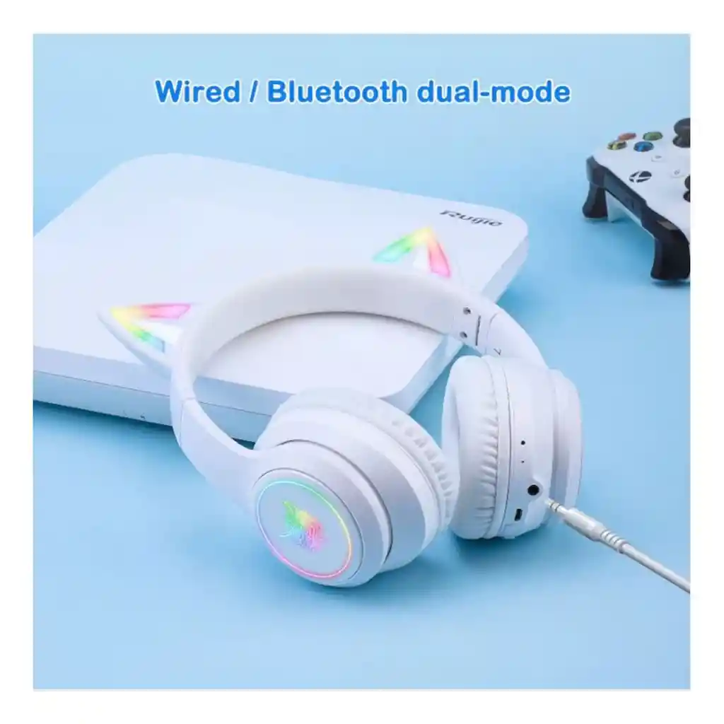 Audífonos Inalámbricos De Gato Blanco Onikuma B90 Luz Rgb