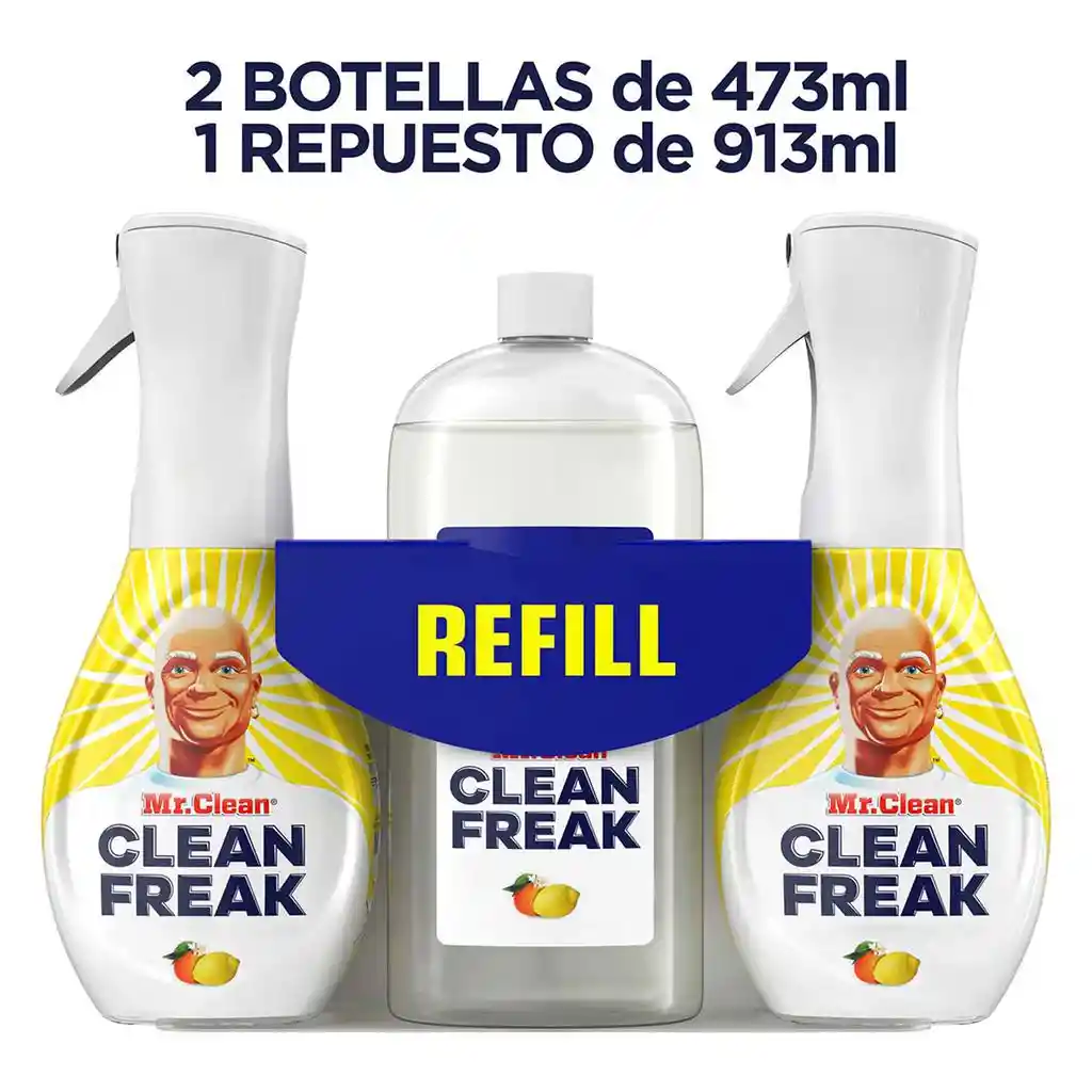 Mr. Clean Limpiador Multiusos Aroma Cítrico 2 Botellas Y Refill / 1.86 L