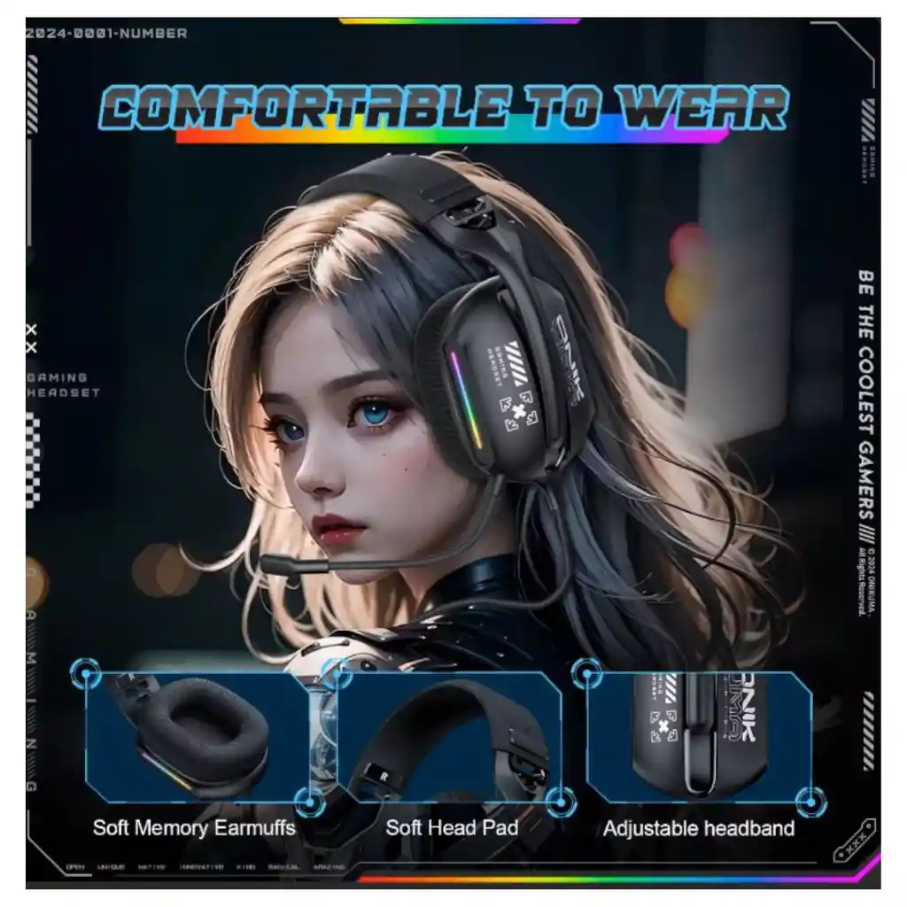 Diadema Auricular Gamer X12 Onikuma Con Luz Rgb