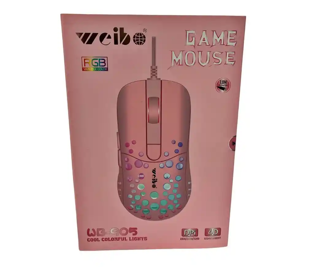 Mouse Gamer Led Rgb Optico Ergonomico 3200ppi Alambrico Usb Wb-905