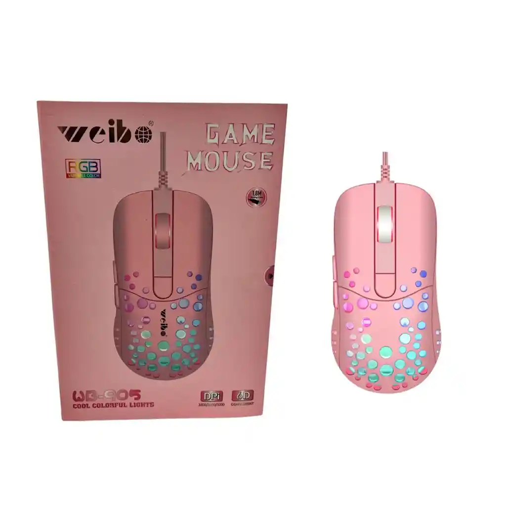 Mouse Gamer Led Rgb Optico Ergonomico 3200ppi Alambrico Usb Wb-905