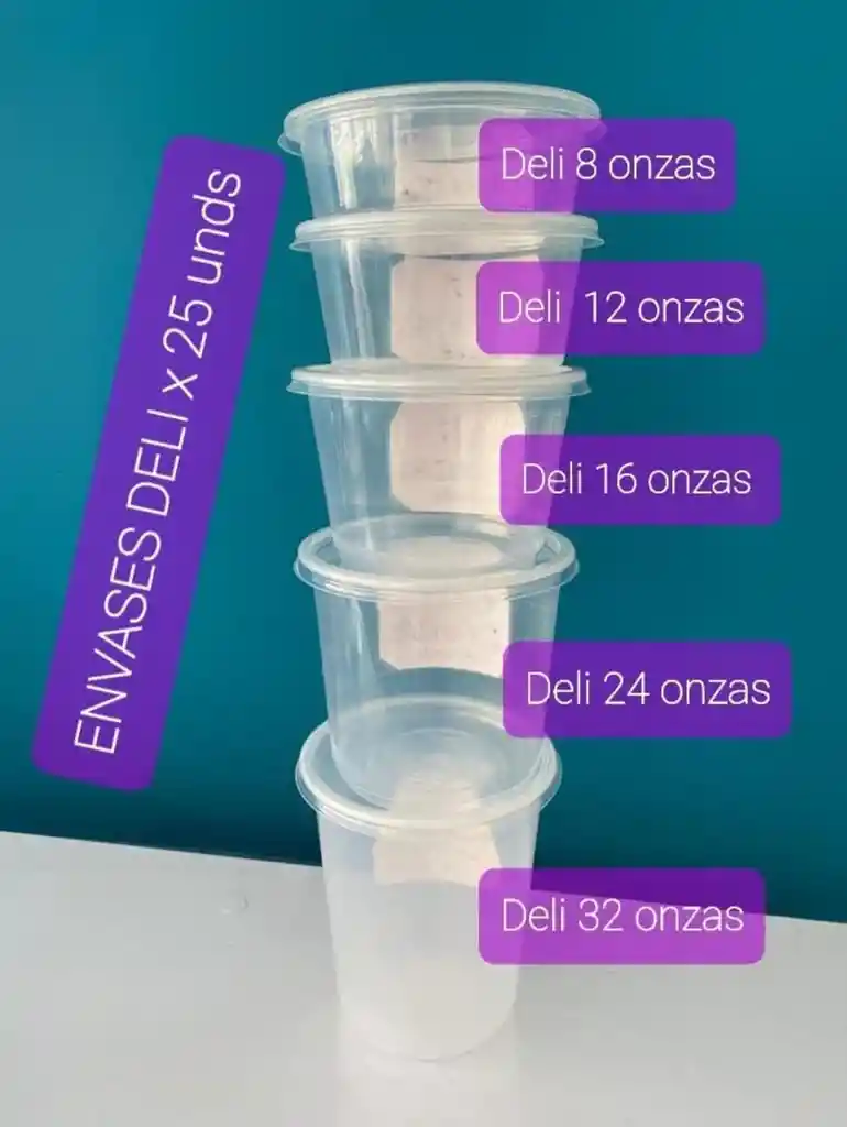 Contenedor Deli 8 Onzas X 25 Unds Con Tapa, Envases Plásticos 8 Onzas Con Tapa