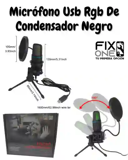 Micrófono Usb Rgb De Condensador Negro