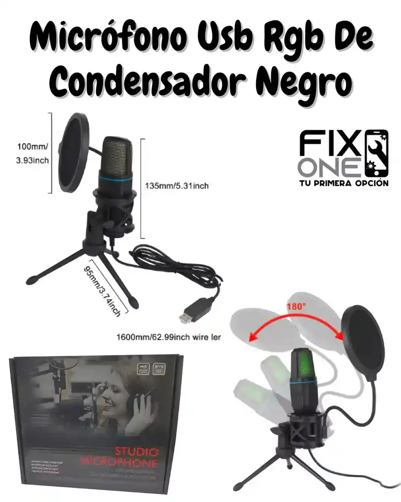 Micrófono Usb Rgb De Condensador Negro
