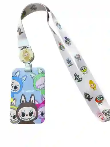 Portacarnet Con Diseño Colorido Y Divertido De Labubus De Colores, Con Cuerda Blanca Decorada Con Pequeños Dibujos Y Retractil Integrado