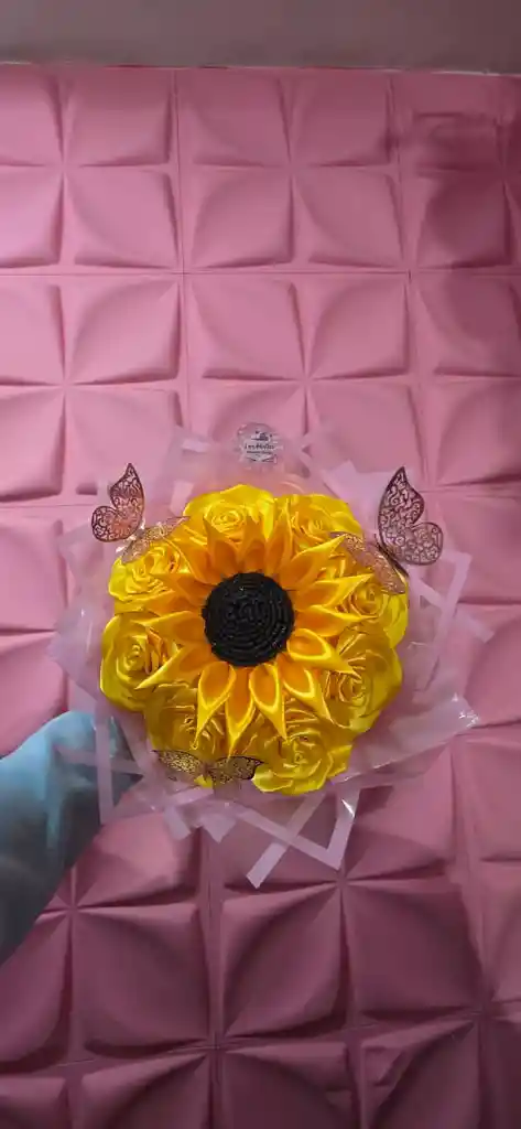 Girasol Con Rosa De Tela