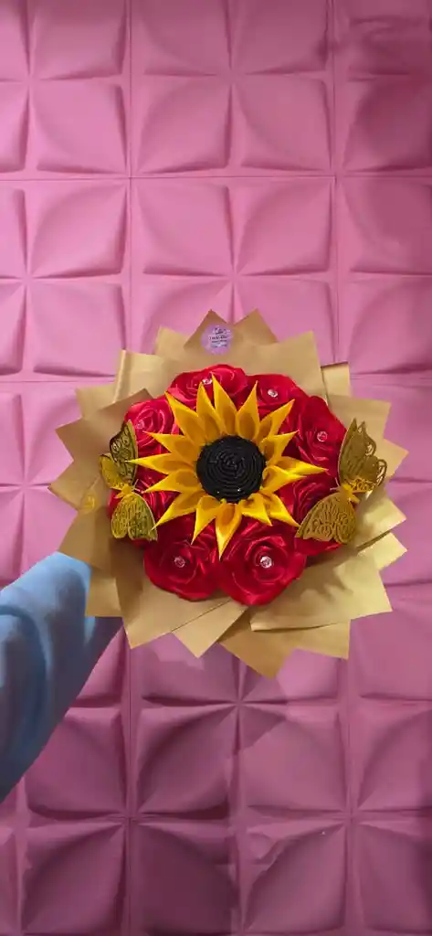 Girasol Con Rosa De Tela