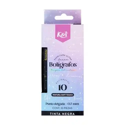 Caja De Lapicero Kiut Negro X 10 Und - Punta Fina Bolígrafo