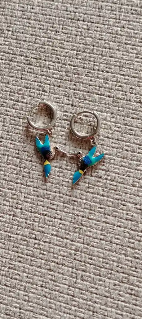Candonagas De Colibri Pintados En Acrilico En Plata 925