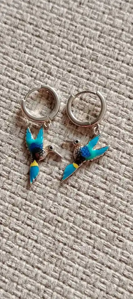 Candonagas De Colibri Pintados En Acrilico En Plata 925
