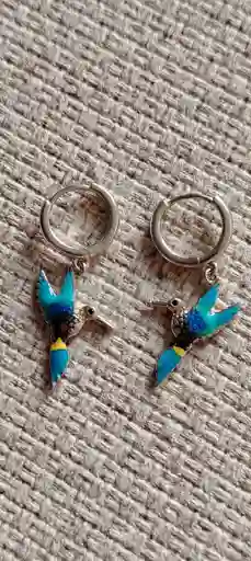 Candonagas De Colibri Pintados En Acrilico En Plata 925