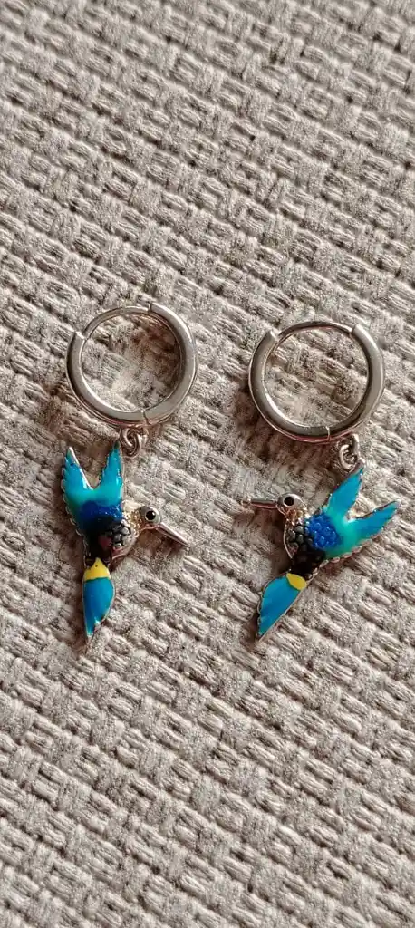 Candonagas De Colibri Pintados En Acrilico En Plata 925