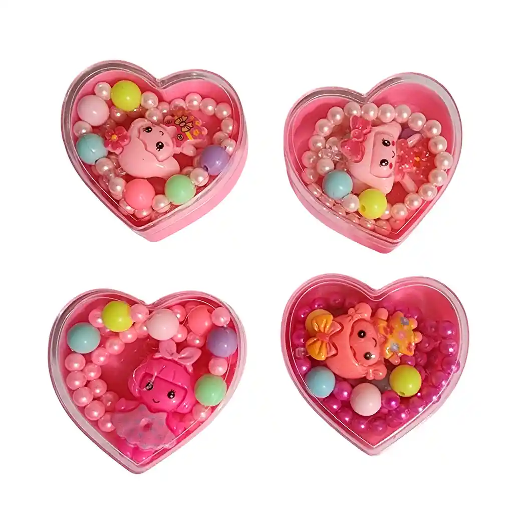 Set De Collares De Juguete Para Niñas + Estuche Corazon X 4u