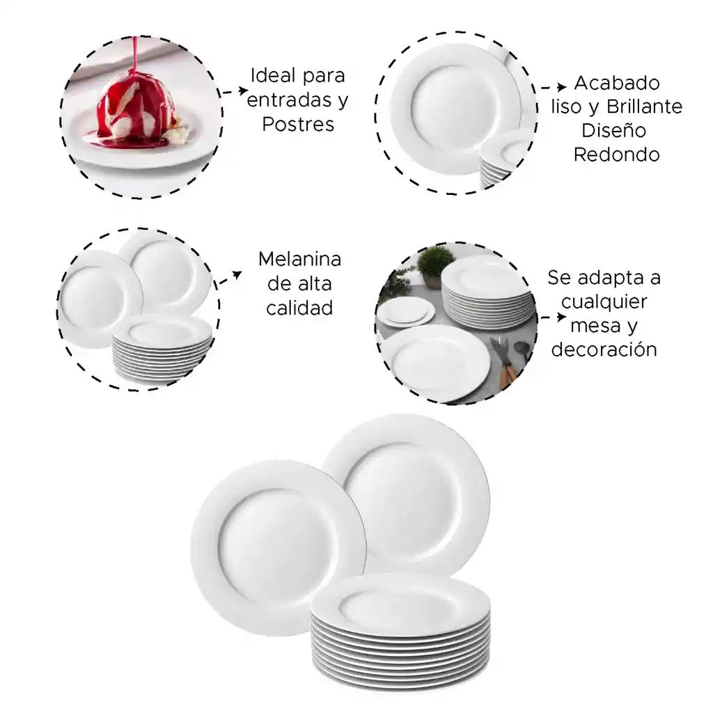 Set De 4 Platos Melamina Redondos 20 Cm
