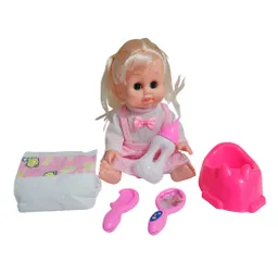 Muñeca Bebe Vestido Con Pañal Bacinilla + Accesorios Belleza