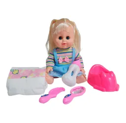 Muñeca Bebe Vestido Con Pañal Bacinilla + Accesorios Belleza