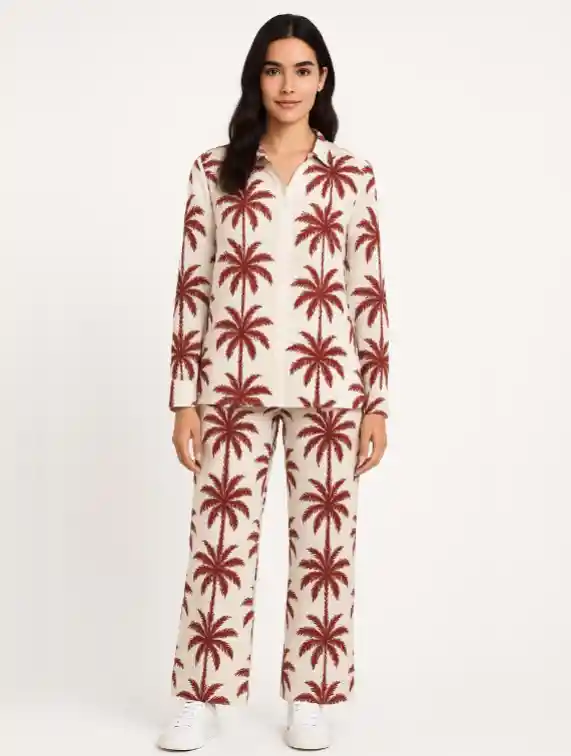 Set Para Mujer Pantalón Y Blusa Mangas- The Palmer Beige Sm