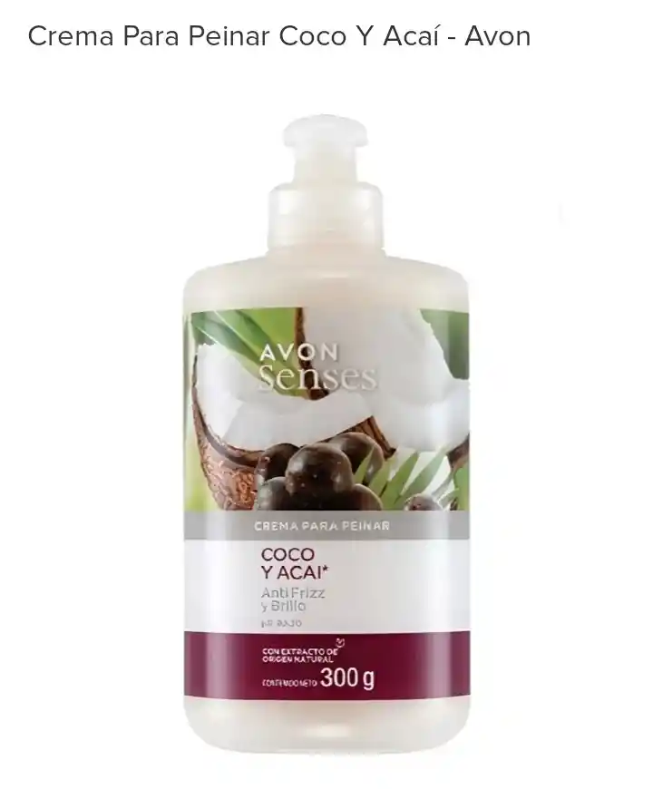 Avon - Crema Para Peinar - Coco Y Acai - Antifrizz Y Brillo