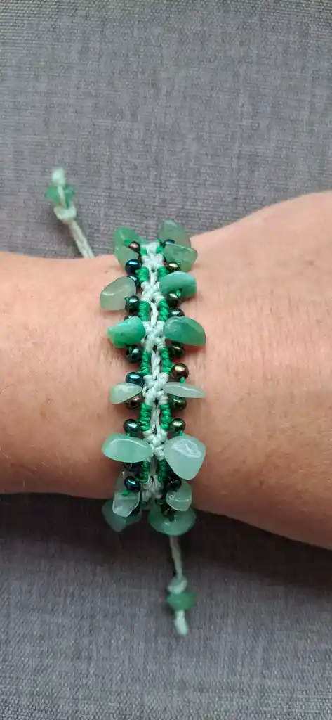 Pulsera De Micro Macramé Con Piedra De Jade