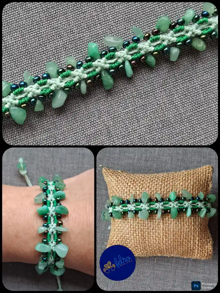 Pulsera De Micro Macramé Con Piedra De Jade