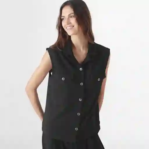 Chaqueta Cuello Manga Sisa Color-negro-m