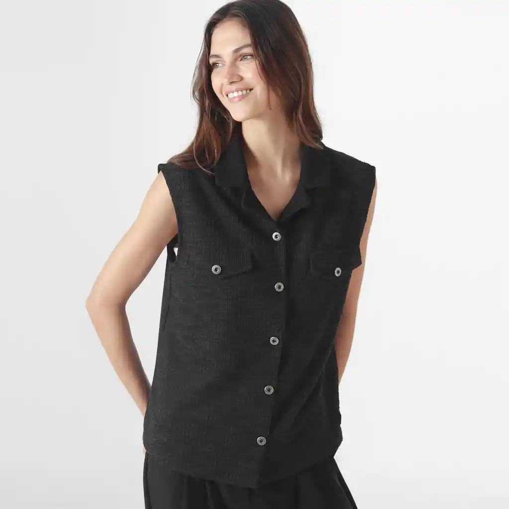 Chaqueta Cuello Manga Sisa Color-negro-m