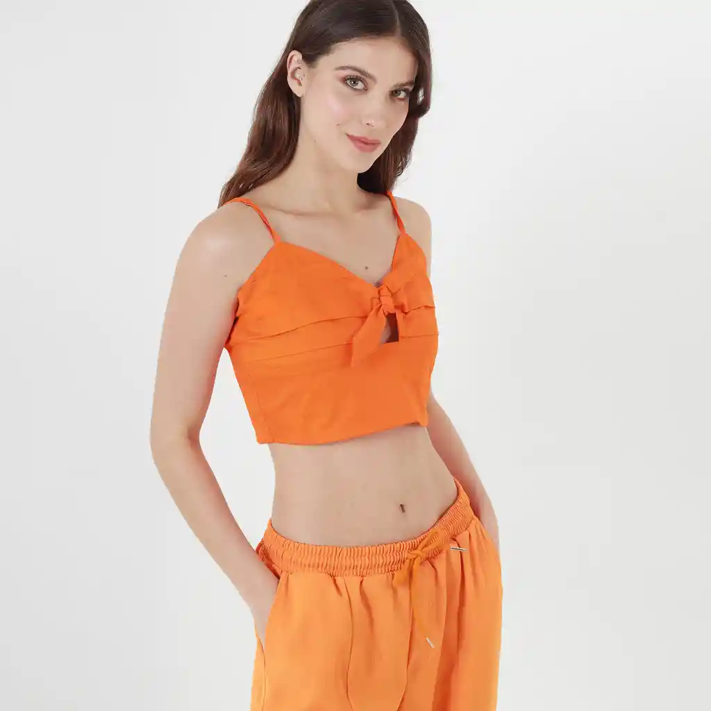 Blusa Cuello V Manga Tiras Color-naranja-m