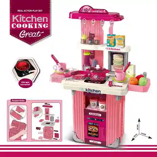 Set De Cocina Infantil Portátil Maleta Para Niña Con Luz Y Sonido