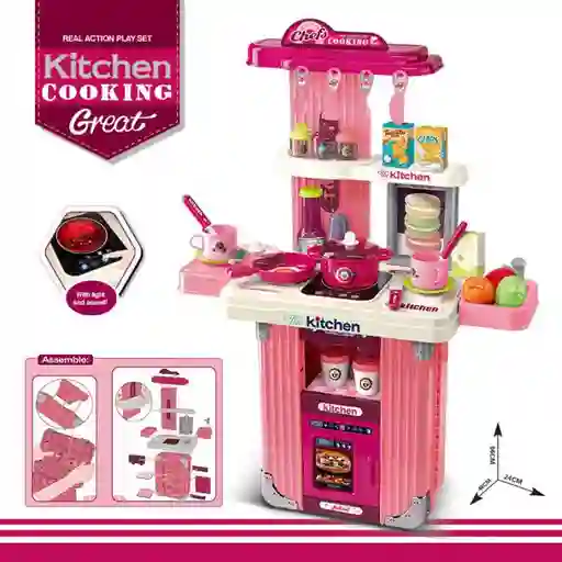 Set De Cocina Infantil Portátil Maleta Para Niña Con Luz Y Sonido