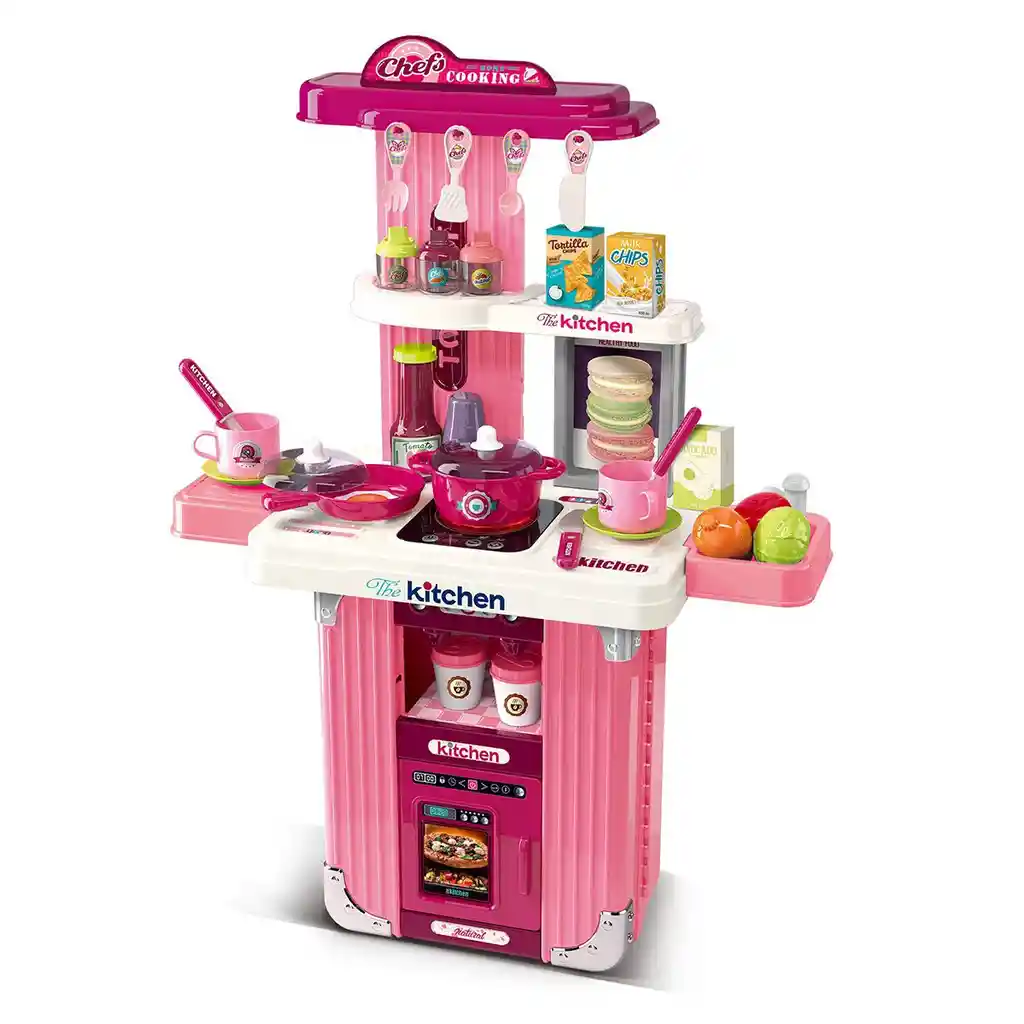 Set De Cocina Infantil Portátil Maleta Para Niña Con Luz Y Sonido