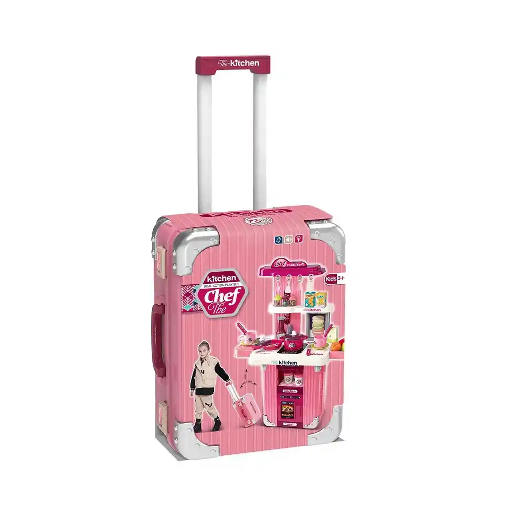 Set De Cocina Infantil Portátil Maleta Para Niña Con Luz Y Sonido