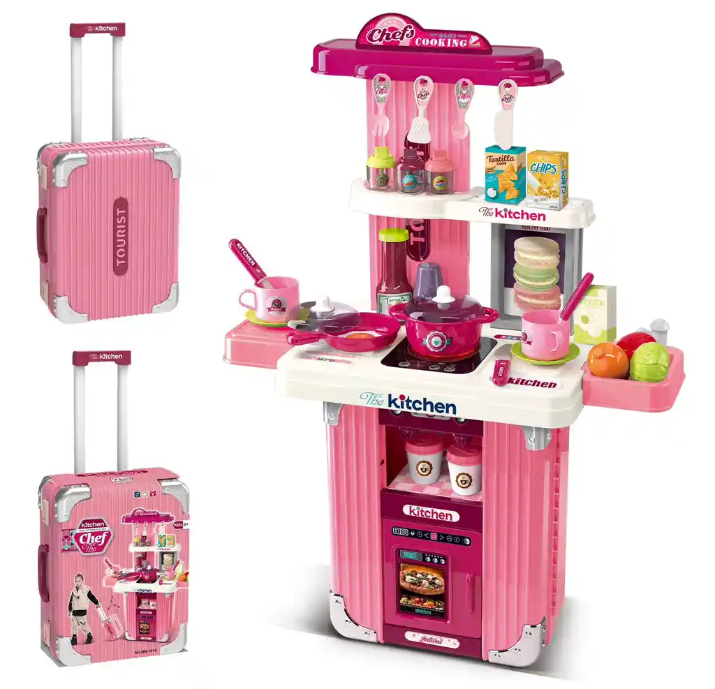 Set De Cocina Infantil Portátil Maleta Para Niña Con Luz Y Sonido